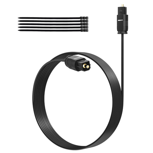 Adoreen Ultra-Thin Slim Digital Optical Audio Cable 20FT, Fiber Optic SPDIF Toslink Cord Gold-Plated High-Speed Flexible & Durable for TV Soundbar Home Theater Game Console PS4 Xbox Samsung +Ties