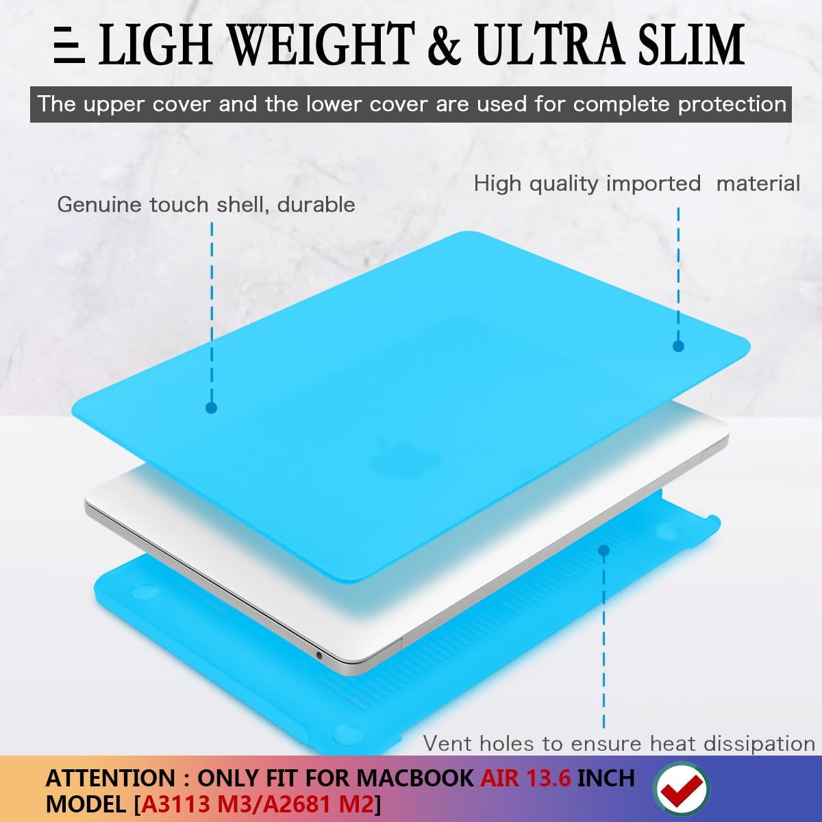 CISSOOK for MacBook Air 13.6 inch 2022 2024 2025 Release M2 M3 Chip Model A2681 A3113, Plastic Hard Shell Case for MacBook Air 13.6 inch M2 M3 with Keyboard Cover Screen Protector, Frosted Sky Blue