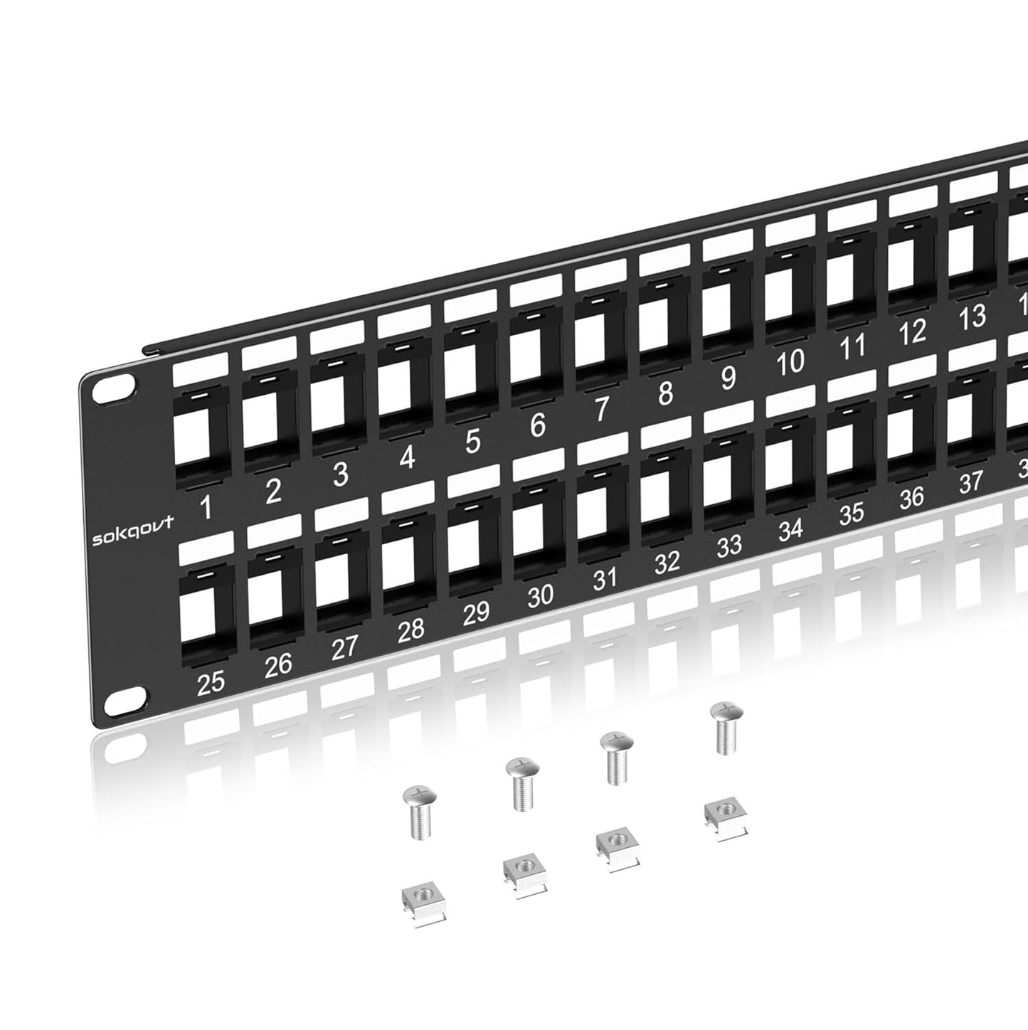 48 Port Blank Keystone Patch Panel with Snap-in Design, Cat6 Network Patch Panel 2U 19 inch, Rack Mount Ethernet Patch Panel (for Slim Keystone Only)