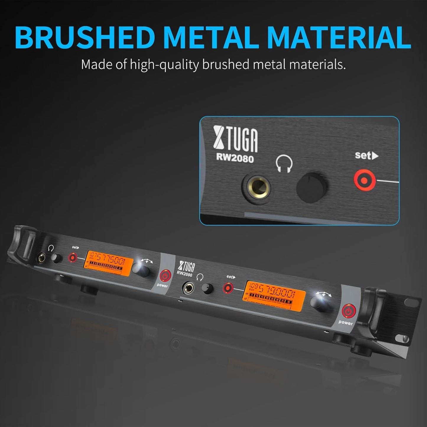 XTUGA RW2080 Wireless in Ear Monitor System 6 Bodypacks UHF IEM System, Dual Channel Mono Design Stage Monitors Earphone with 40 Frequencies, 300Ft for Band, Studio or Musicians, 902-928mhz