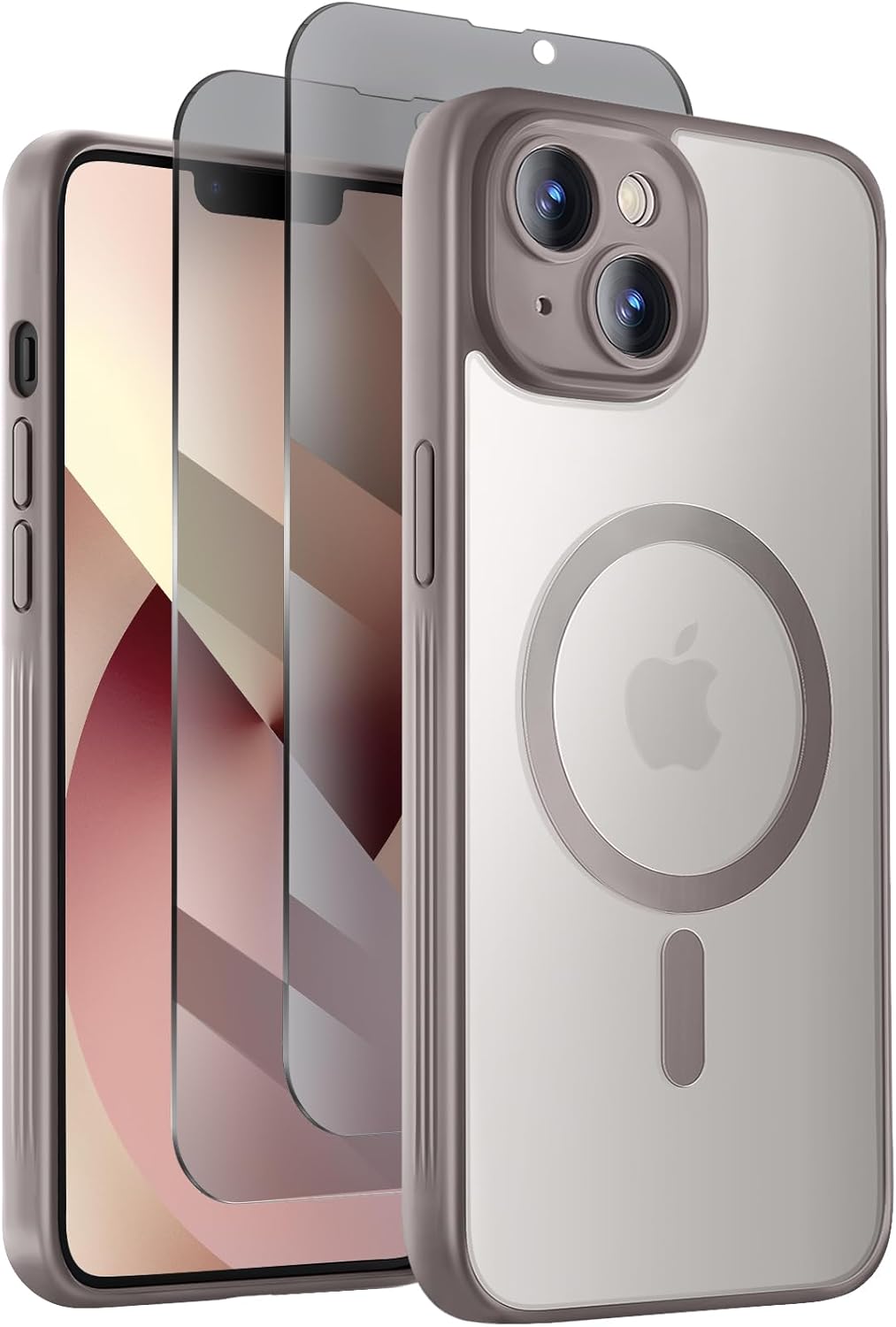 Designed for iPhone 13 Case, Compatible with MagSafe, with Privacy Screen Protectors X2, [Camera Protection] [15FT Military Drop Protection] Shockproof Phone Case, 6.1", Natural Titanium