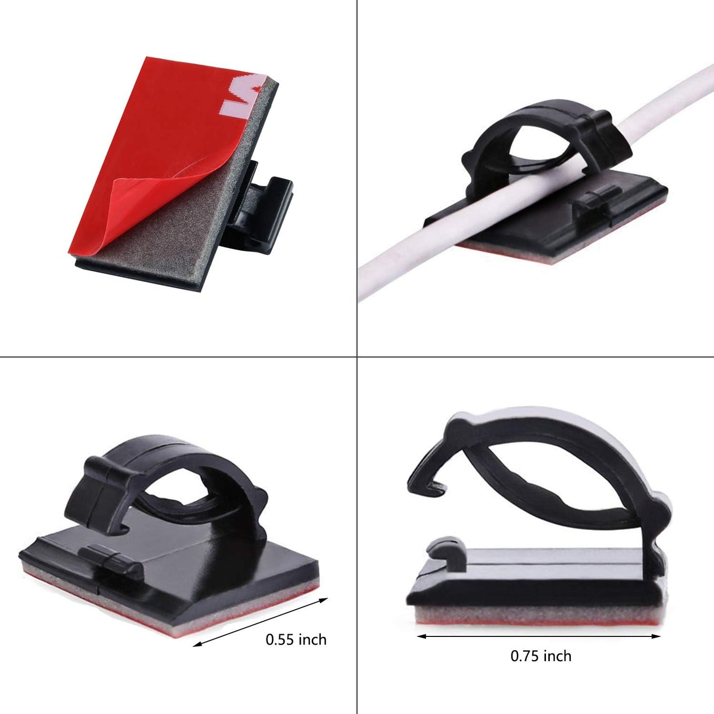 Adhesive Clips Strong Wire Holders 100 Pack Self-Adhesive Wire Clip Cable Cord Desk Management for Office Home and Car