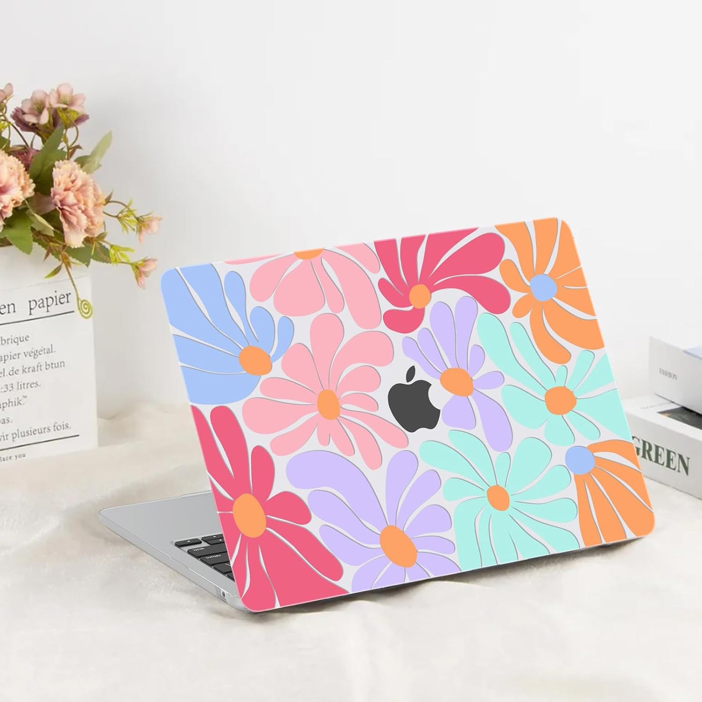G JGOO Compatible with MacBook Air 13 inch Case 2025 2024 2023 2022 M4 A3240 M3 A3113 M2 A2681, Clear Hard Shell for MacBook Air 13.6 inch Case + Keyboard Cover + Screen Protector, Colorful Flower