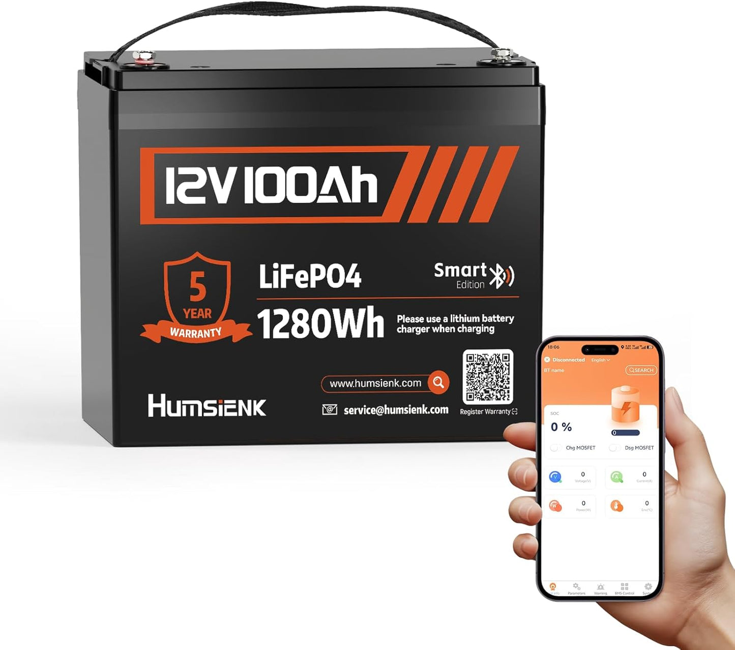 12V 100Ah LiFePO4 Lithium Battery with Bluetooth - BCI Group 24 15000+ Deep Cycle Battery, Built-in 100A BMS & Low-Temp Protection, for RV/Marine/Trolling Motor/Off-Grid/Home Backup