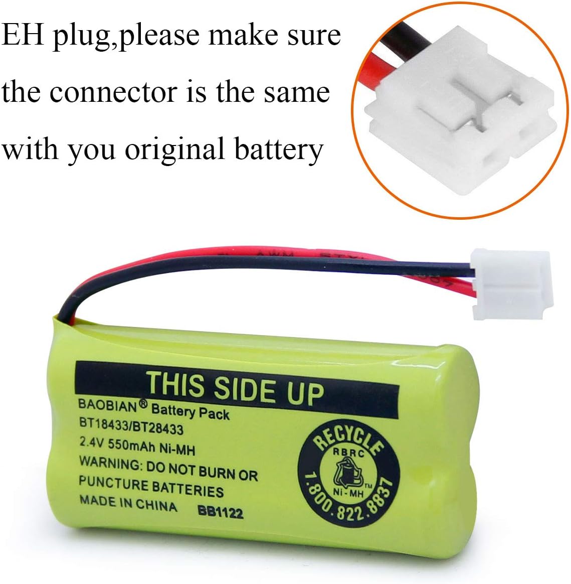BT18433/BT28433 2.4V 550mAh Ni-Mh BT184342/BT284342 Cordless Phone Battery BT8000/BT8001 BT-6010 BT-8300 BT-1011 BT-1018 BT-1022 CPH-515D CS6209 CS6219 CS6229 DS6301 DS6101 CL80109 (8 Pack)