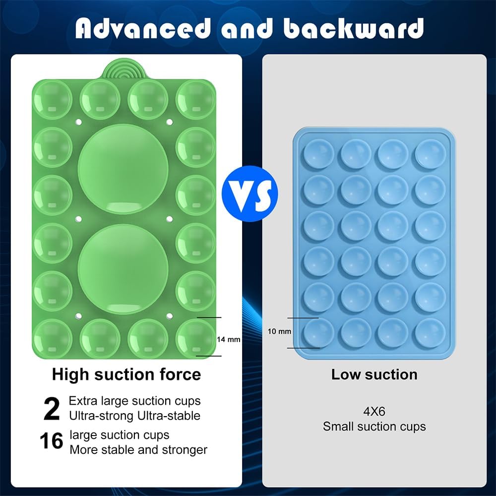 Double Sided Silicone Suction Phone Holder Mount,Compatible with iPhone and Android Cases Hands-Free Mirror Shower Phone Mount Strong Grip Holder (Grass Green, Double Sided 2PCS)