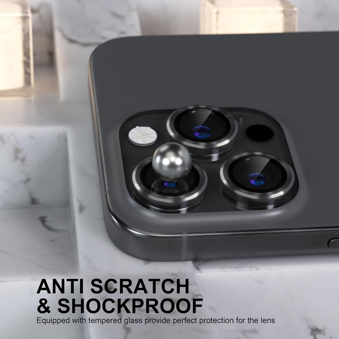 Choiche Compatible for iPhone 16 Pro/iPhone 16 Pro Max Camera Lens Protector, 9H Tempered Glass Camera Cover Screen Protector Metal Ring Decoration Accessories (Black)