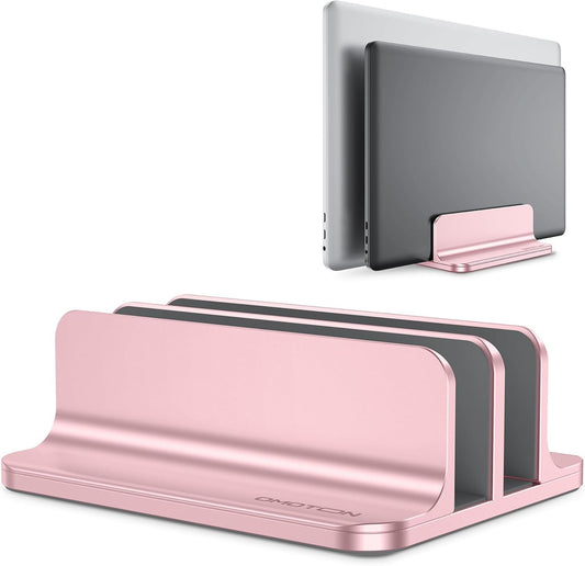 OMOTON [Updated Dock Version] Vertical Laptop Stand, Double Desktop Stand Holder with Adjustable Dock (Up to 17.3 inch), Fits All MacBok/Surface/Samsung/HP/Dell/Chrome Book (Rose Gold)