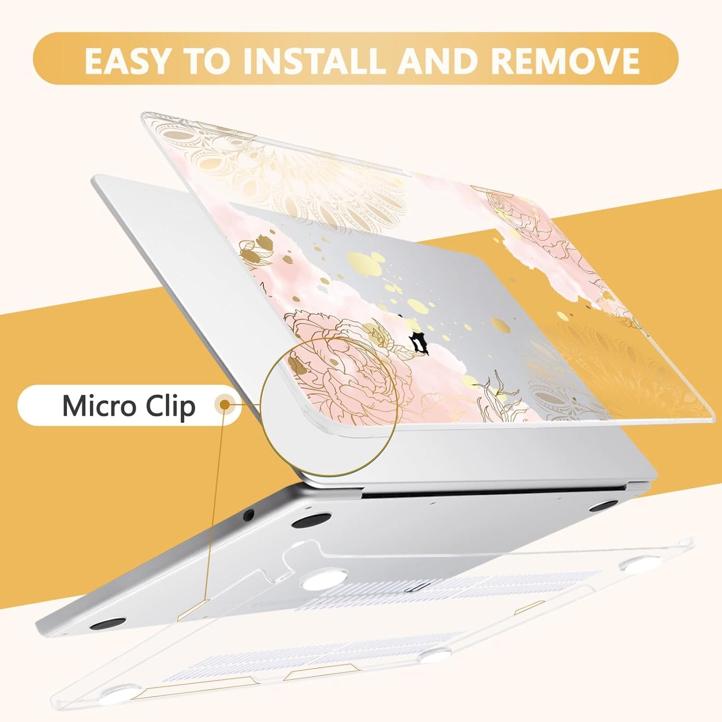 Compatible with MacBook Air 13.6 inch Case, M4 A3240/M3 A3113/M2 A2681 (Released 2025 to 2022), Hard Shell, Keyboard Cover, Screen Protector, Webcam Cover & Type-C Adapter, Vector Flower2