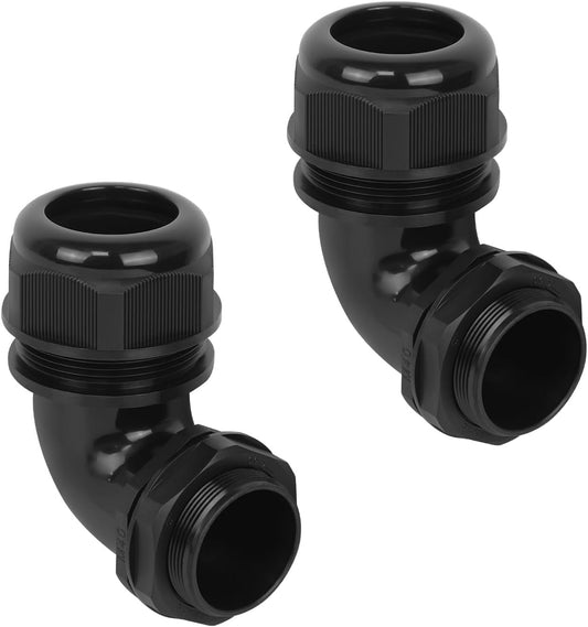LeMotech M40 Cable Gland, 90 Degree Adjustable 26-33mm Cable Range Strain Relief, Cord Connectors Nylon Joints with Gaskets, 2 Pcs, Black