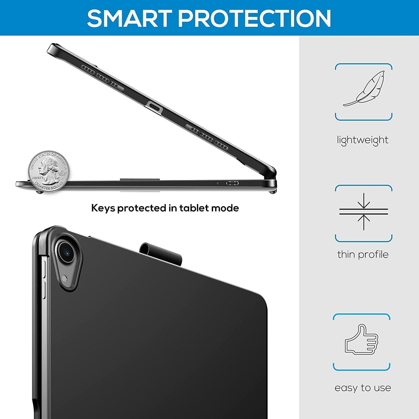 Keyboard Case for iPad 10.2 9th/8th/7th Gen, Rotating Case for iPad9/iPad8/iPad7 with Backlits Touchpad Keyboard-360° Rotatable Smart Cover with Pencil Holder, Black