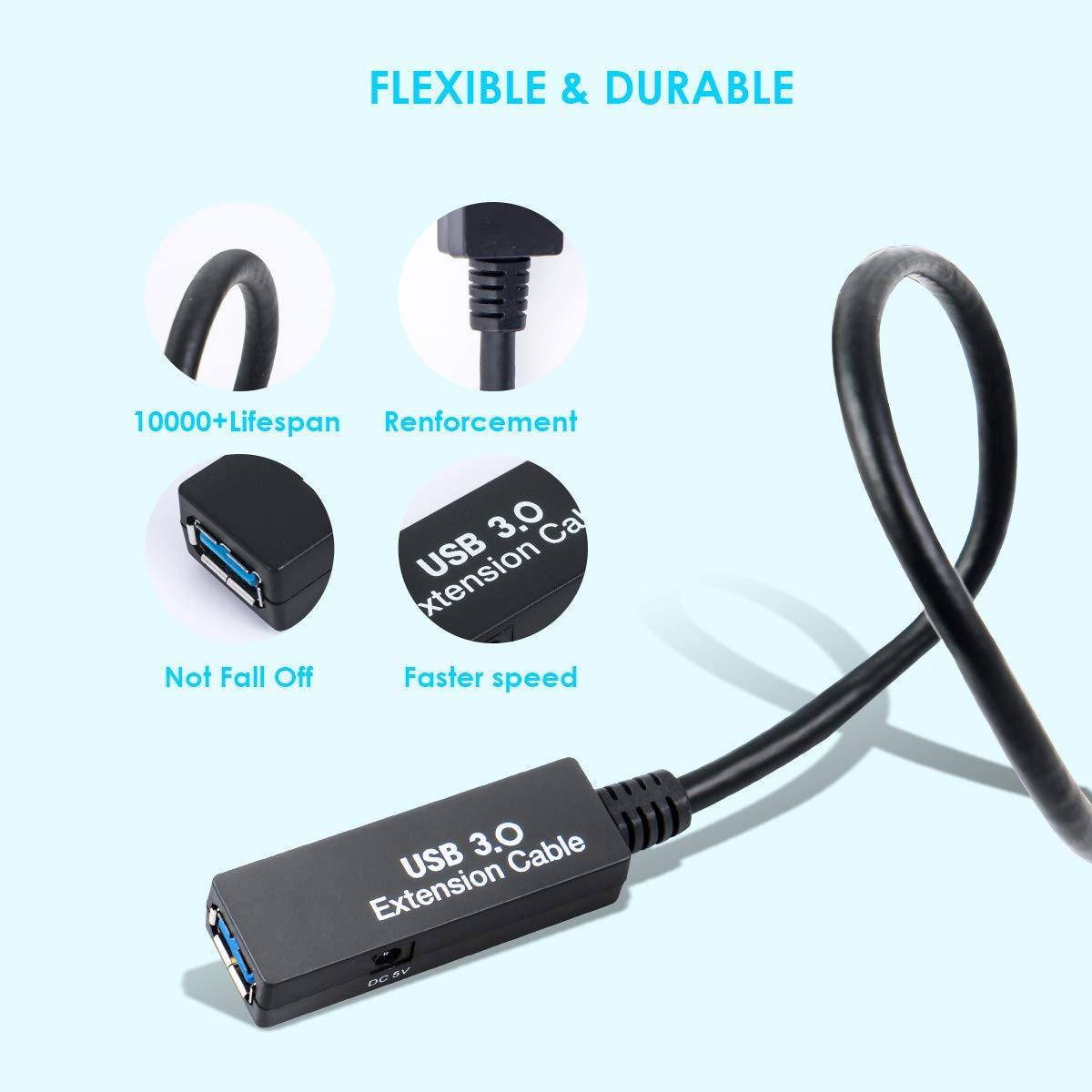 75FT USB 3.0 Active Extension Cable, USB 3.0 Extension Cord A-Male to A-Female, With High-Speed Data Signal Amplifier, Compatible With Quest 3.VR,Rift.360 Kinect. Xbox,Webcam.PS4 HD Camera or More