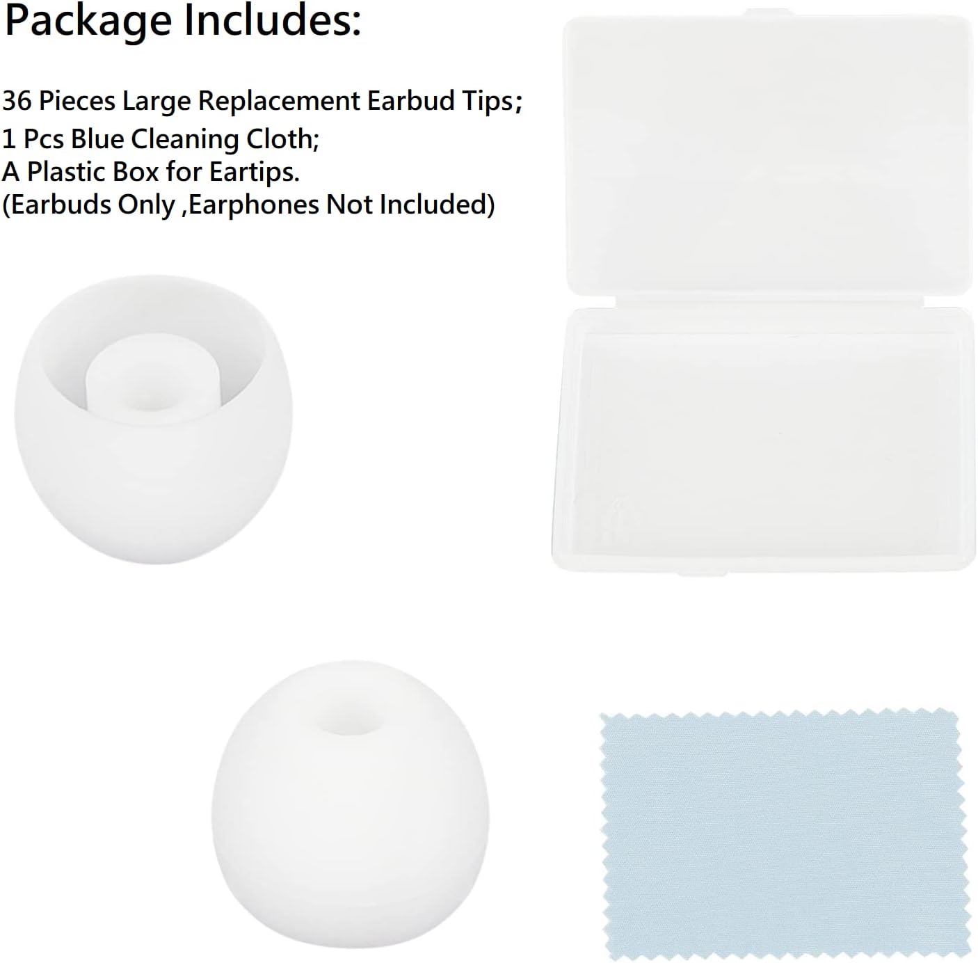 36 Pieces Large Earbud Tips Soft and Comfortable Silicone Earbud Tips Ear Bud Replacement Pieces Silicone Fit Most in-Ear Headphones，Inner Hole 3.8mm -5.5mm，Large White Earbuds Silicone Tips