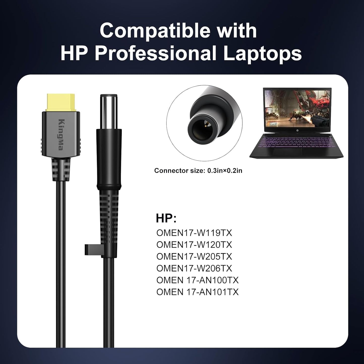 330W HP OMEN GaN Laptop Charger with 74-50mm Cable for OMEN17-W119TX 3-Port Charging Adapter with PD 3.0 (20V/16.5A) Fast Charger Compatible with HP OMEN 17 W120TX/ W205TX/ W206TX/ AN100TX/ AN101TX