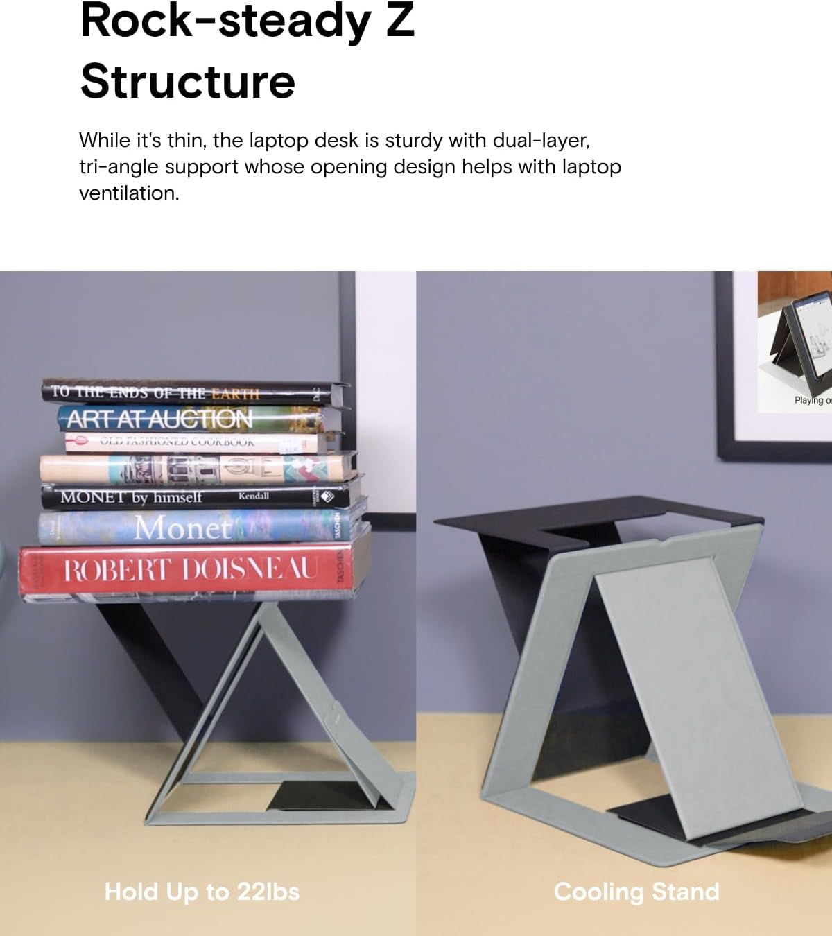 MOFT Folding Laptop Stand Lap Desk, Portable & Mini Computer Stand Laptop Desk for Travel and Home Office, Ergonomic Design with Adjustable Viewing Angles, Lightweight Computer Cooling Riser, Gray