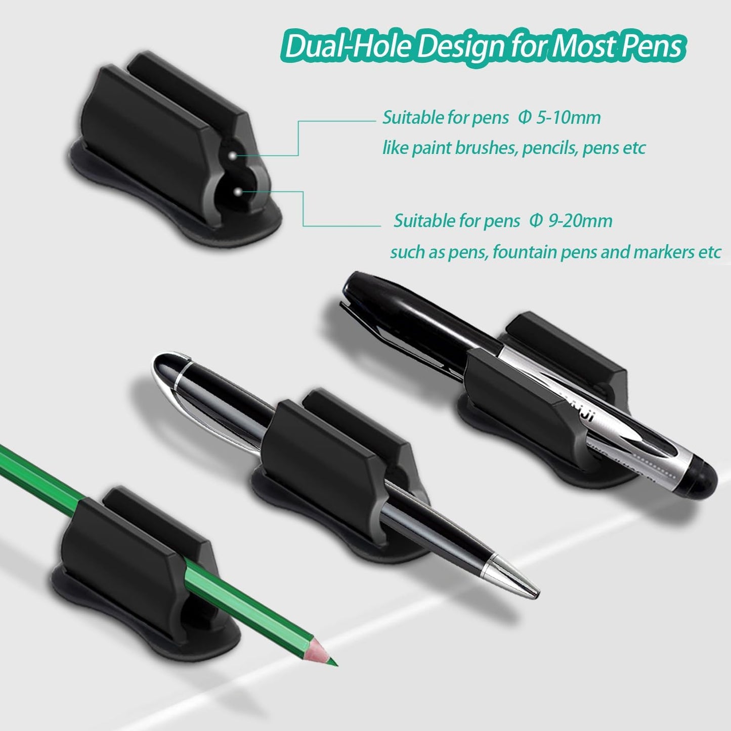 Adhesive Pen Holder for Wall Pencil Holder for Desk Organizer, 6Pack Silicone Pen Holders for Clipboard, Marker Holder Sticky Pen Holder for Desk Accessories, Office Supplies (2black+2white+2grey)