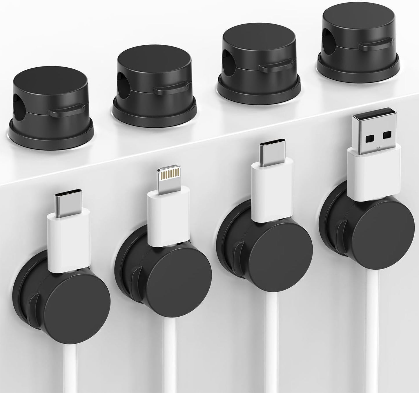 Cord Organizer, Rotatable Cable Organizer 8 Pack, No-Residue Adhesive Spring Cable Clips, Cord Holder for Nightstand, Kitchen, Office Accessories and Car (Black)