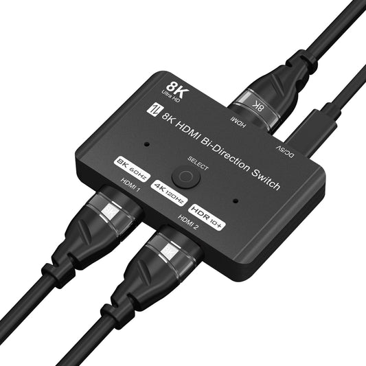 HDMI 2.1 Bi-Directional Switch Ultra HD 8K HDMI Switcher 2 in 1 Out/ 1 in 2 Out HDMI Switch Supports 8K@60Hz/ 4K@120Hz 48Gbps Compatible with Switch/Switch OLED PS5/4 Xbox Roku Apple TV Fire TV Stick