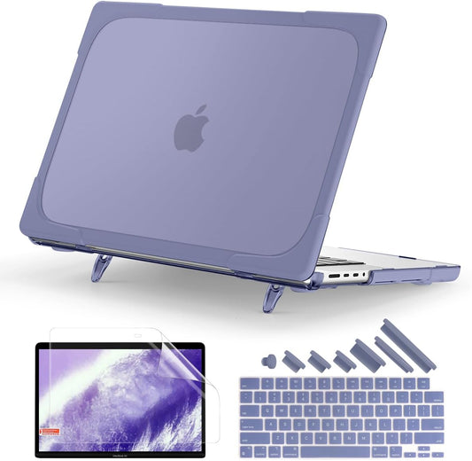 Batianda Compatible with New MacBook Pro 16 inch Case 2024 M4 Chip 2023 2021 Release with M3 M2 Pro Max, Heavy Duty Protective Plastic Hard Shell with Fold Kickstand & Keyboard Cover, Lavender Grey