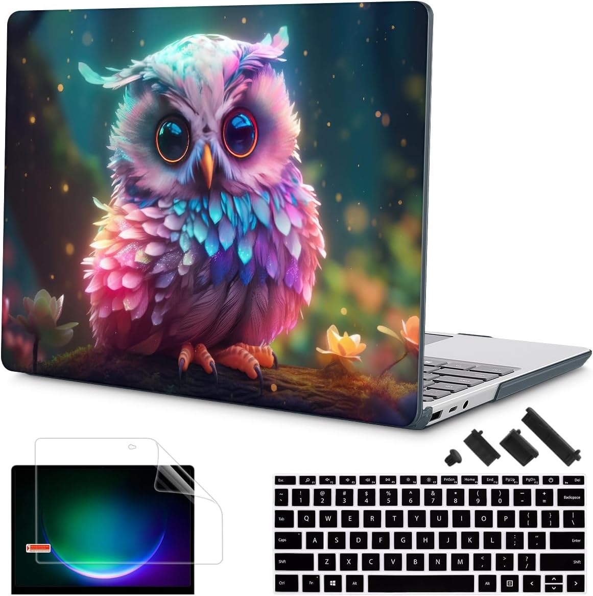Tuiklol Case for 15 Inch Microsoft Surface Laptop 5/4/3 2022-2020, Model 1979/1953/1872/1873 Hard Shell Cover, Keyboard Cover+Screen Protector+Dust Plugs,Rainbow owl