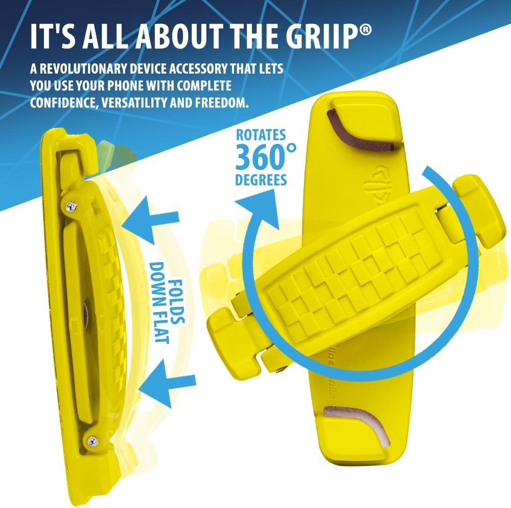 360 Rotating Phone Grip - Phone Holder for Hand - Phone Grips for Back of Phone & Pop Cell Phone Accessories for iPhone, Smartphones & Kindle Tablets (Yellow)