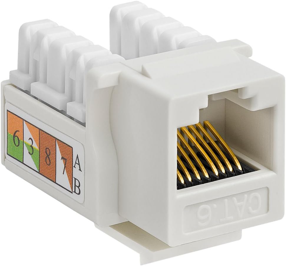 Cmple - 10 Pack Cat6 Keystone Jack Insert Punch Down RJ45 Connectors RJ45 Keystone Jack 90 Degree Female for Wall Plates, Patch Panels, Patch Cables, Ethernet Cables - White