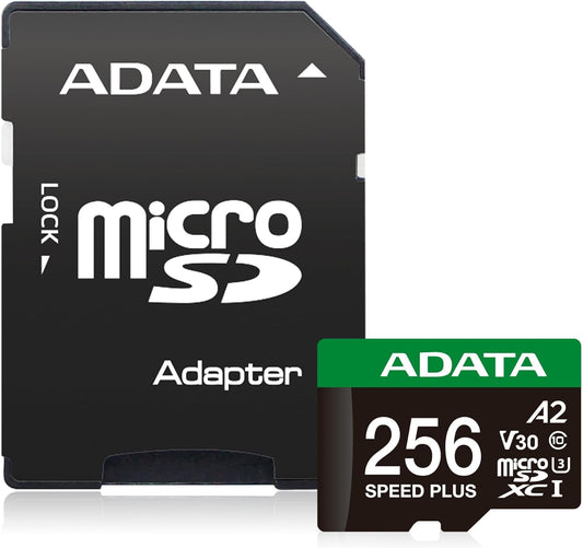 ADATA Speed Plus 256GB microSDXC UHS-I Memory Card with Adapter, Up to 180MB/s, Support U3, V30 Video Micro SD Card, 2 Pack
