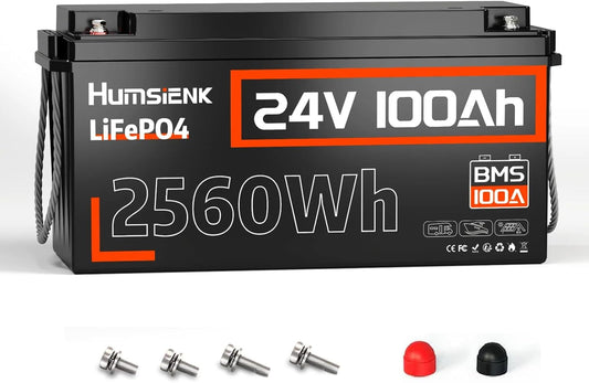 24V 100Ah LiFePO4 Lithium Battery, Built-in 100A BMS with Low-Temp, 15000+ Deep Cycles 10 Years Lifespan, 2560Wh Lithium Iron Phosphate Battery, for RV Solar Energy Off Grid Trolling Motor