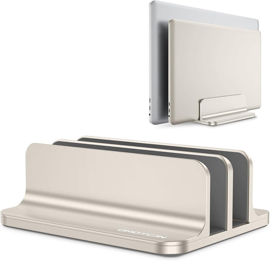 OMOTON [Updated Dock Version Vertical Laptop Stand, Double Desktop Stand Holder with Adjustable Dock (Up to 17.3 inch), Fits All MacBook/Surface/Samsung/HP/Dell/Chrome Book (Starlight)