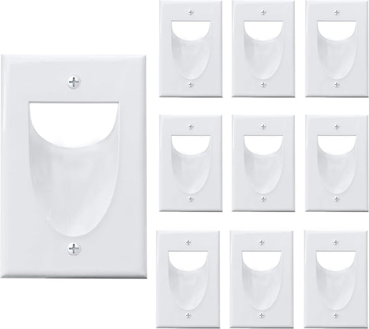 BestMounts - 10 Pack Inner Nose Behind Wall Cable Management TV Cord Hider for Wall Mounted TV - Single Gang Low Voltage Recessed Wall Plates Cable Pass Through for Wires, HDTV, HDMI (White)