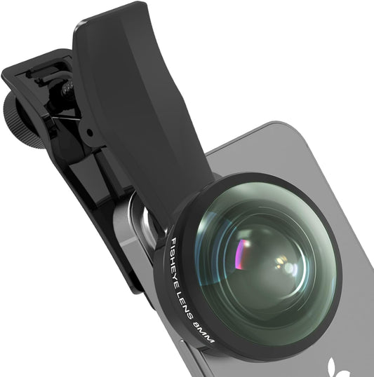 8MM 220°Fisheye Lens for iPhone Android Smartphone, Compatible with SmallRig NEEWER Phone Cage, with 17mm Thread Universal Phone Lens Clip and Black Portable Bag