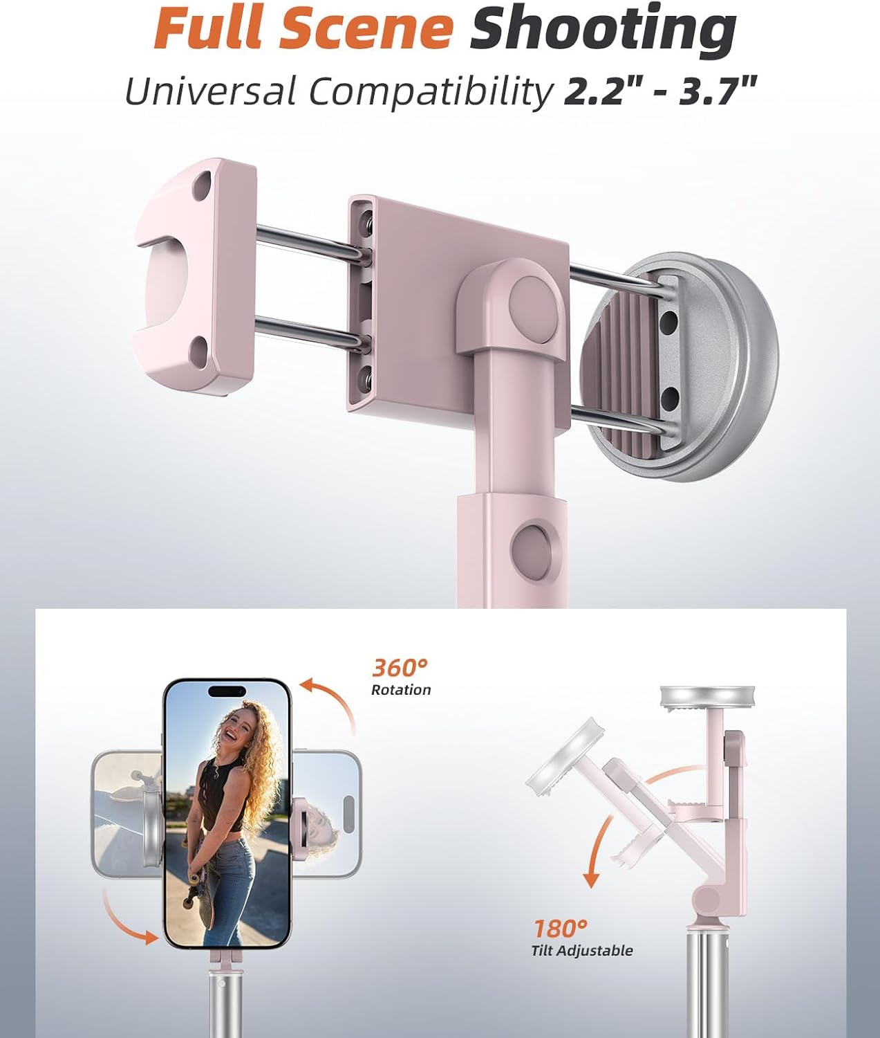 62" Phone Tripod & Selfie Stick, Tripod for iPhone with Remote, All-in-1 Cell Phone Stand, Portable, Extendable Stand for Selfies Video Recording Vlog, Compatible with iPhone Android (Pink)