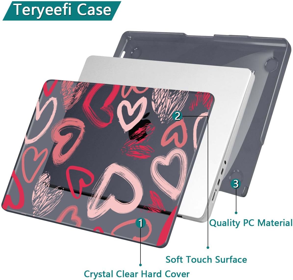 Teryeefi Design Case for MacBook Pro 14 inch 2025 2024 2023 2021 Release M4 A3112 A3401 A3185 M3 A2918 A2992 M2 A2779 M1 A2442, Hard Shell Cover + Keyboard Cover for 14 inch MacBook Pro, Heart A002