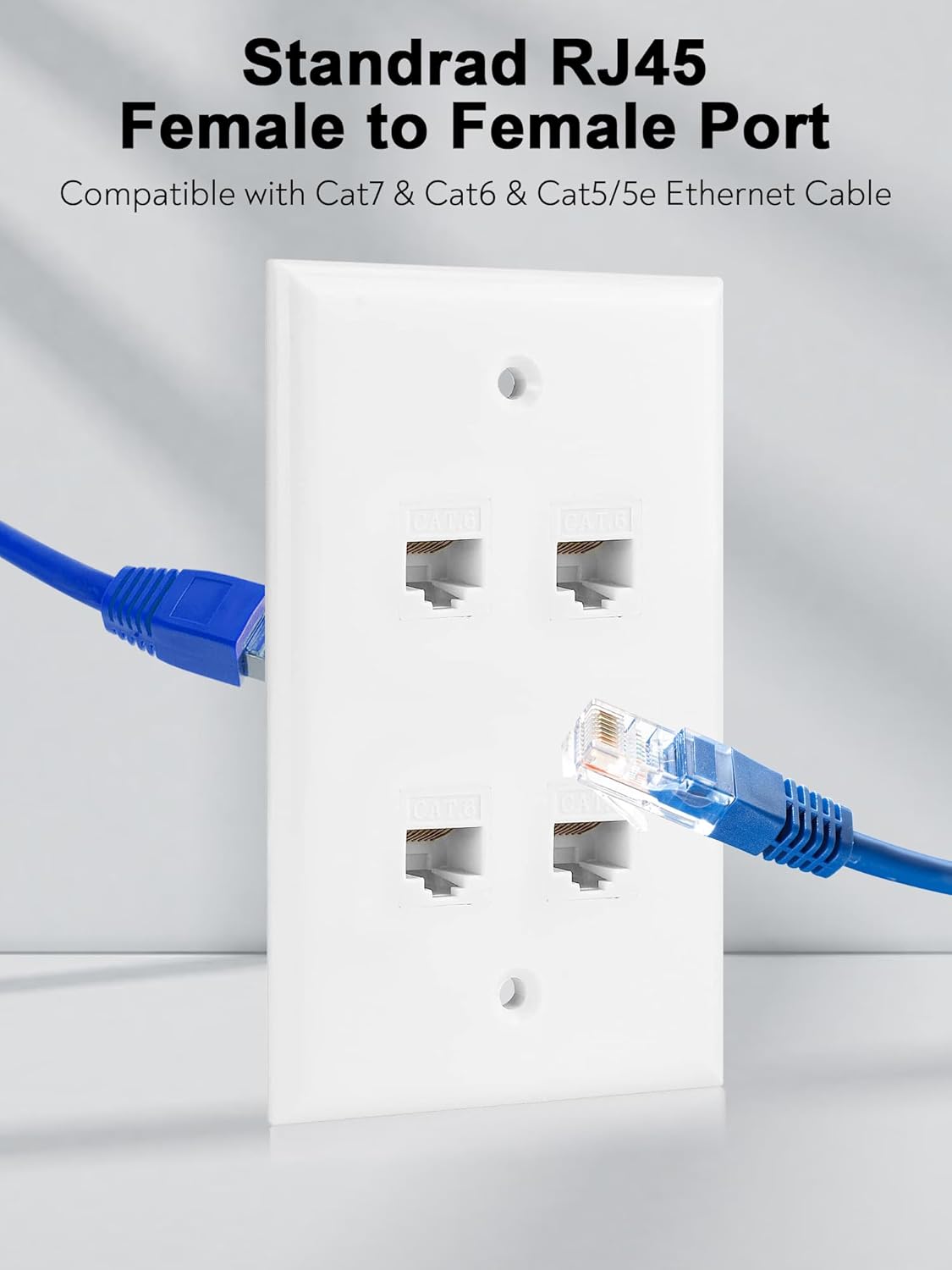 Ethernet Wall Plate, 4 Port Cat6 RJ45 Keystone Inline Coupler Wall Plate for Cat7/6/5/5e Ethernet Devices - White