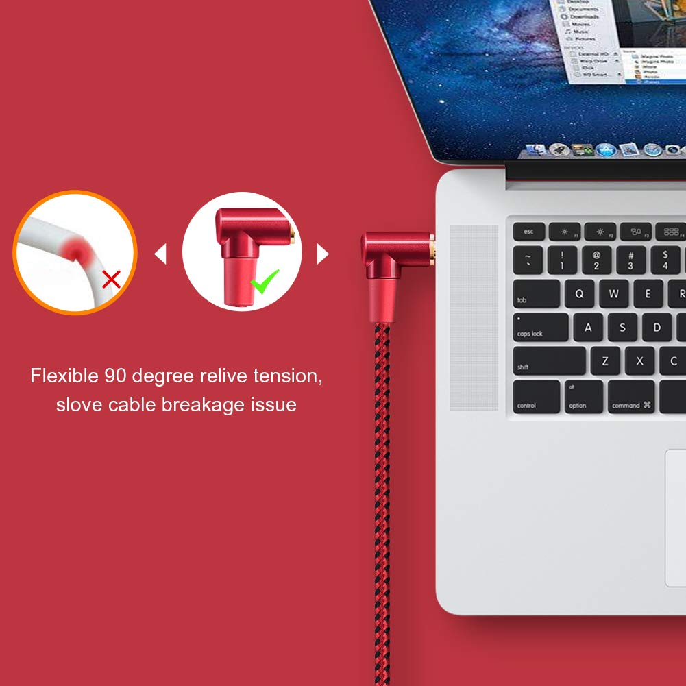 CableCreation Audio Cable, 3FT 3.5mm Right Angle Male to Male Auxiliary Jack HiFi Cable with Silver-Plating Copper Core,24KGold Plated, Red