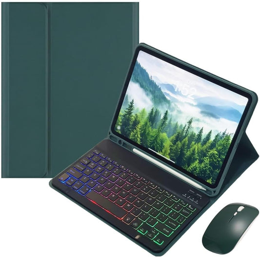 for iPad 11th (A16,2025) 11-inch, iPad 10th Gen 10.9 Inch 2022 Keyboard Case with Mouse and Rainbow Backlit Magnetic Detachable Bluetooth Keyboard Cover,Dark Green+Black