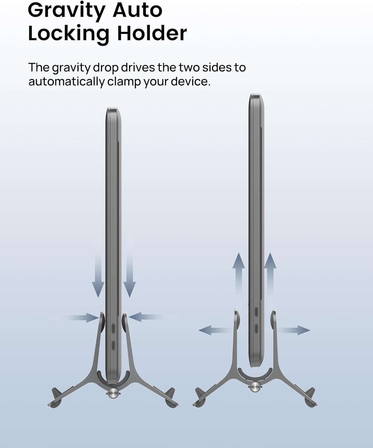 SODI Vertical Laptop Stand for Desk, Gravity Auto Lock MacBook Stand, Aluminum Laptop Holder Vertical Compatible with MacBook Pro, Air, Tablet, Space-Saving Organize Work & Home Office, Gray