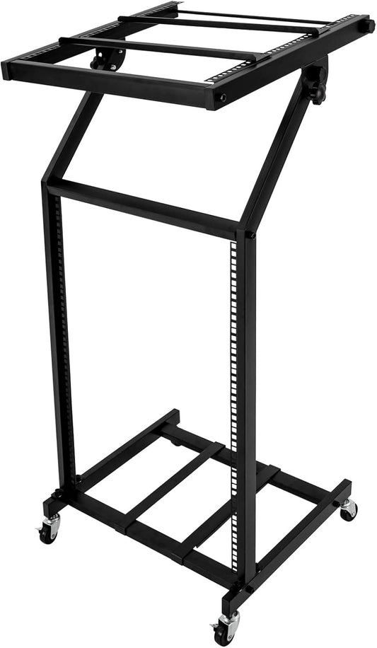 16U Professional DJ Stand Rack Mount DJ Mixer Stand Adjustable Stage Cart w/Wheel for Music Party Show Music Studios Performance Stages Concert Venues