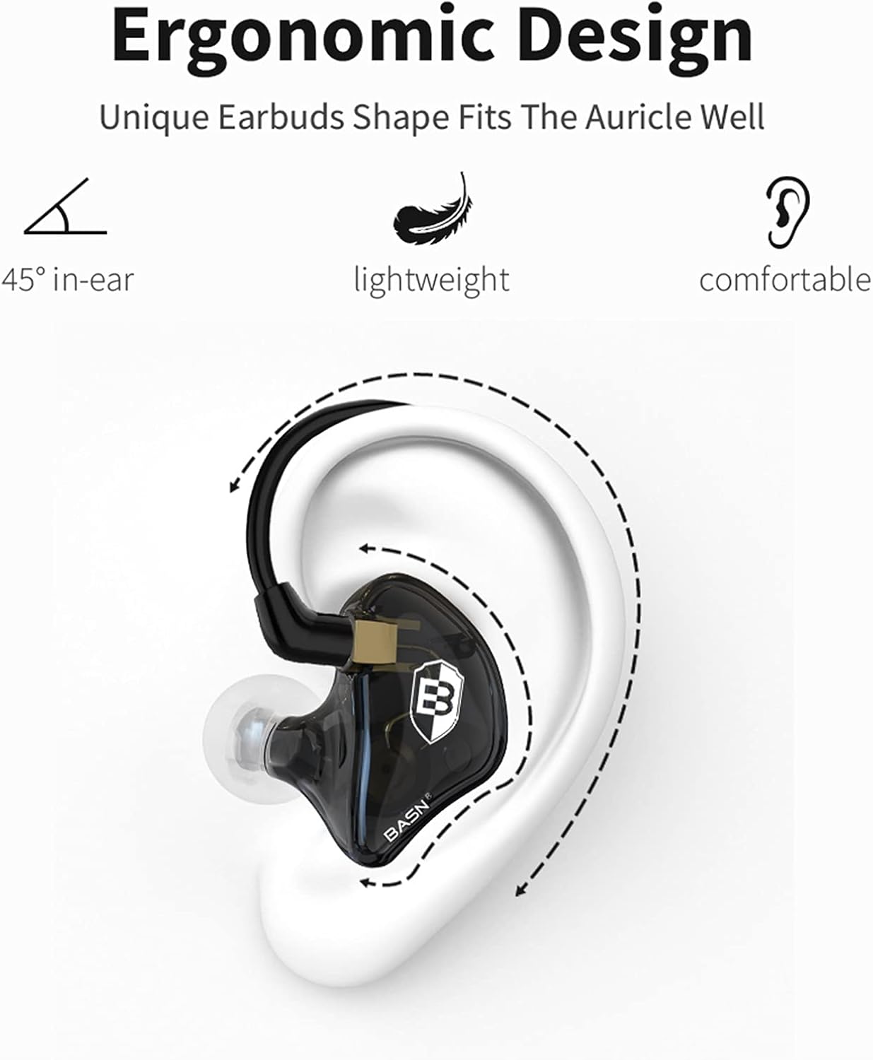 BASN Bsinger PRO in Ear Monitor Headphones for Musicians, Dynamic Driver Noise Isolating Earphones with 2 Detachable MMCX Cables (Black)