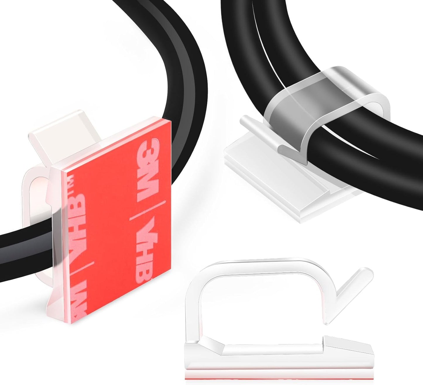 60 PCS XHF 3/4” Adhesive Cable Wire Clips Clear, Cable Staples Outdoor Cable Management Wire Organizer Cord Holder for Under Desk, Car, Wall, TV PC Ethernet Cable WCL7-clear-60p