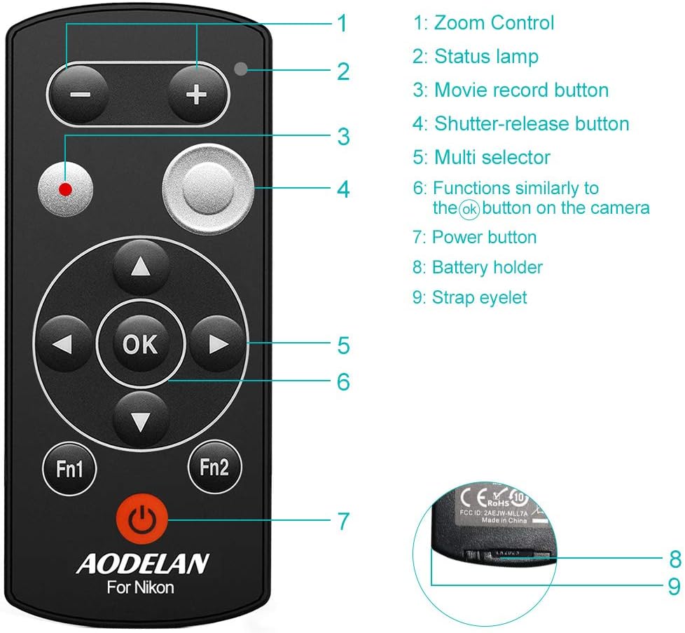 AODELAN Camera Wireless Shutter Release Remote Control for Nikon COOLPIX P1000 P950 B600 A1000 Z50 Z30 Z fc, Replaces Nikon ML-L7