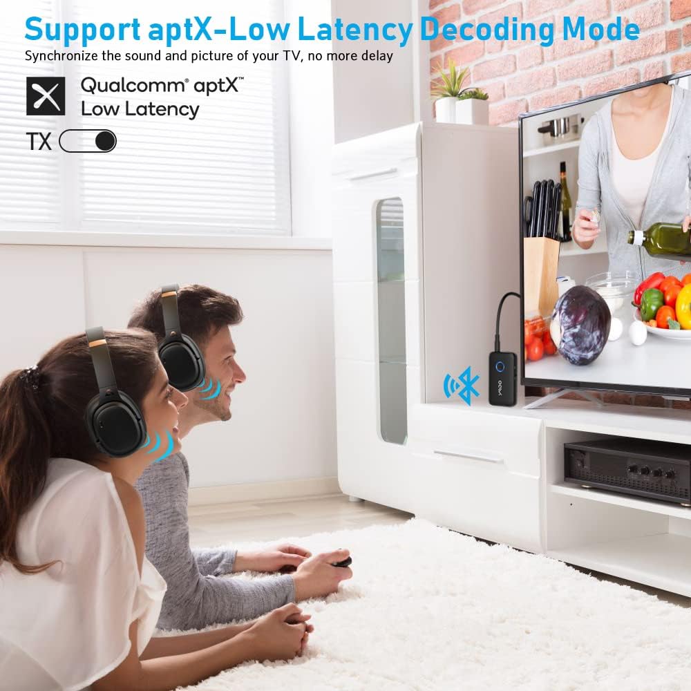 YMOO Bluetooth 5.3 Transmitter Receiver for TV/Airplane, Supports 2 Headphones/Speaker with AptX Adaptive & Low Latency, 3.5mm Jack Aux HiFi Stereo Wireless Audio Adapter for Flight, Travel, Planes