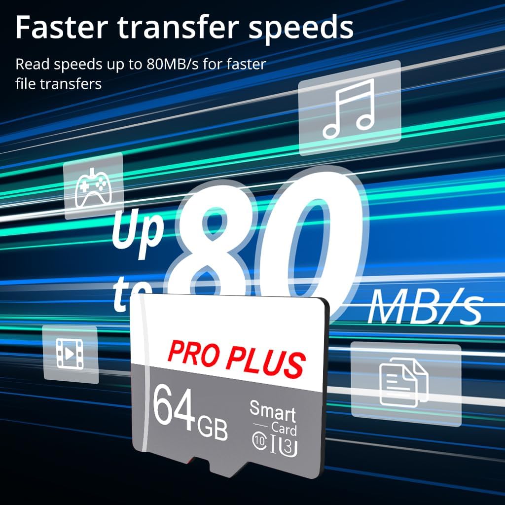 2 Pack TF Card 64GB with Adapter, High Speed Memory Card, UHS-I C10 A1 Memory TF Card for Tablet/Mobile Phone/Camera/Car Audio/Game Console (TF183 White Gray 64GB)