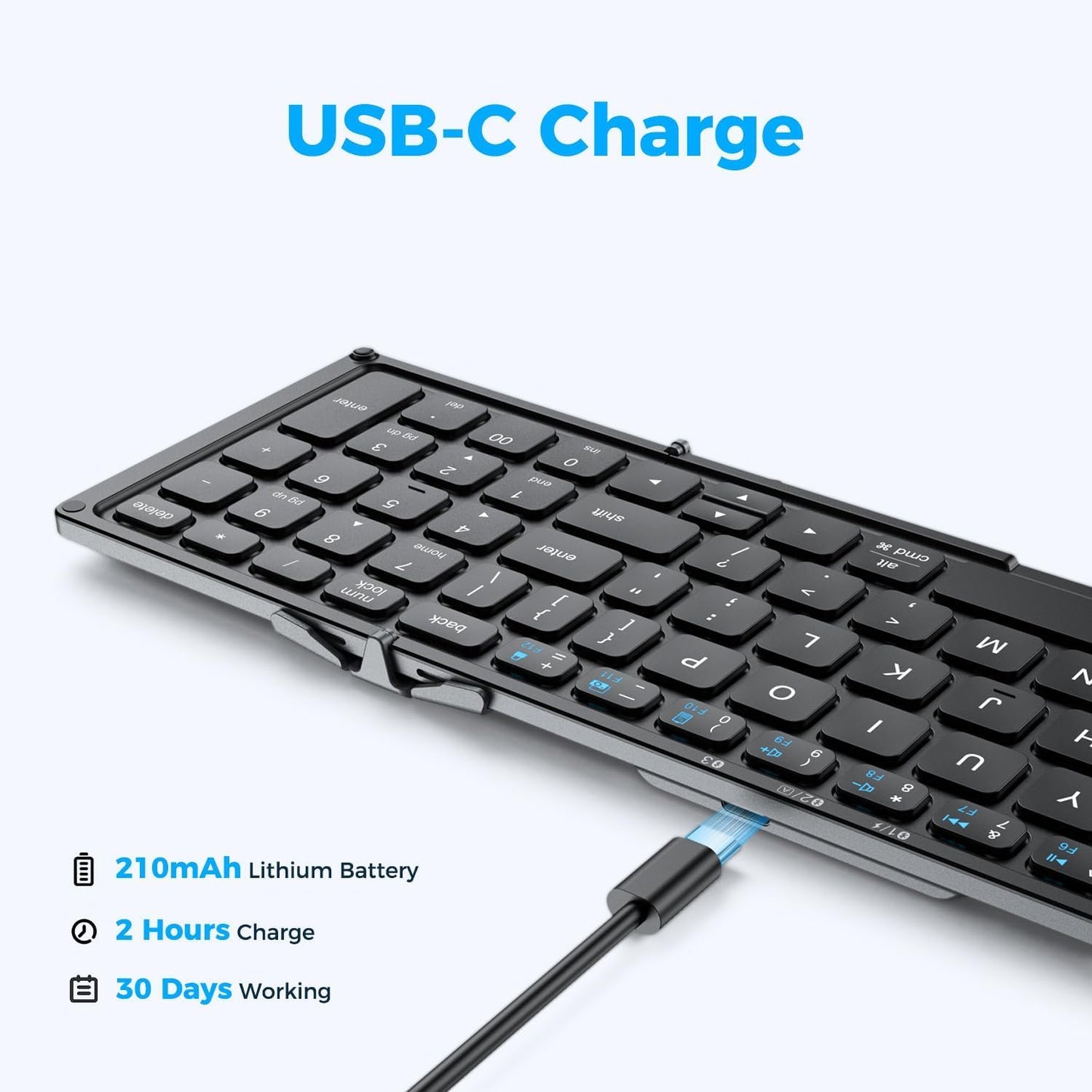 iClever Portable Keyboard, BK09 Foldable Bluetooth Keyboard with Number Pad for Travel and Business Trip, USB-C Rechargeable for Laptop, iPad, iPhone, Sync up to 3 Devices