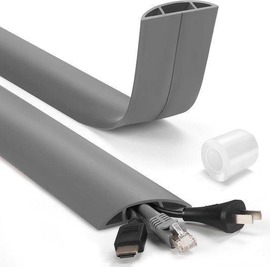 6ft Cord Covers - Grey Floor Cable Management, Hide Cord Cover, Electrical Cable Hider - Cavity: 0.78" W x 0.32" H