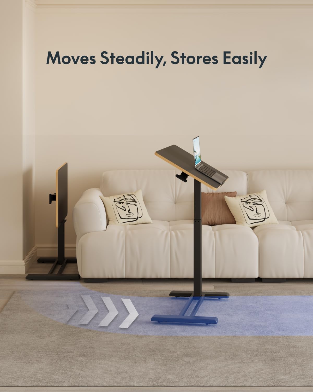 FLEXISPOT H7 PRO Mobile Standing Desk Adjustable Overbed Table Pneumatic with Wheels 90°Tiltable Portable Laptop Desk Rolling Computer Cart Foldable Bedside Table(31.5" W x 17.7" D D, Black)