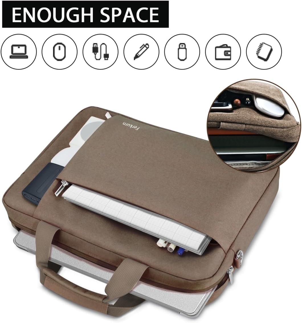 Ferkurn Laptop Bag Case for Women Men Computer Bag Compatible with HP Envy Pavilion Omen/LG Gram/MSI/Dell Inspiron XPS/Lenovo/Acer, Shoulder Strap Carrying Messenger Briefcase, Brown, 15.6 16 Inch