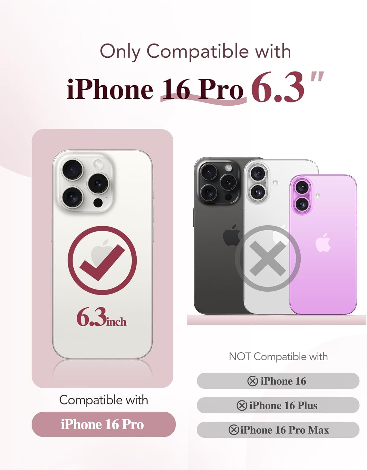 BERFY Magnetic for iPhone 16 Pro Case, Compatible with Magsafe, Built-in 9H Tempered Glass Screen Protector & Upgraded Camera Protection, Full-Body Plating Shockproof Phone Case for 16 Pro 6.3", Pink