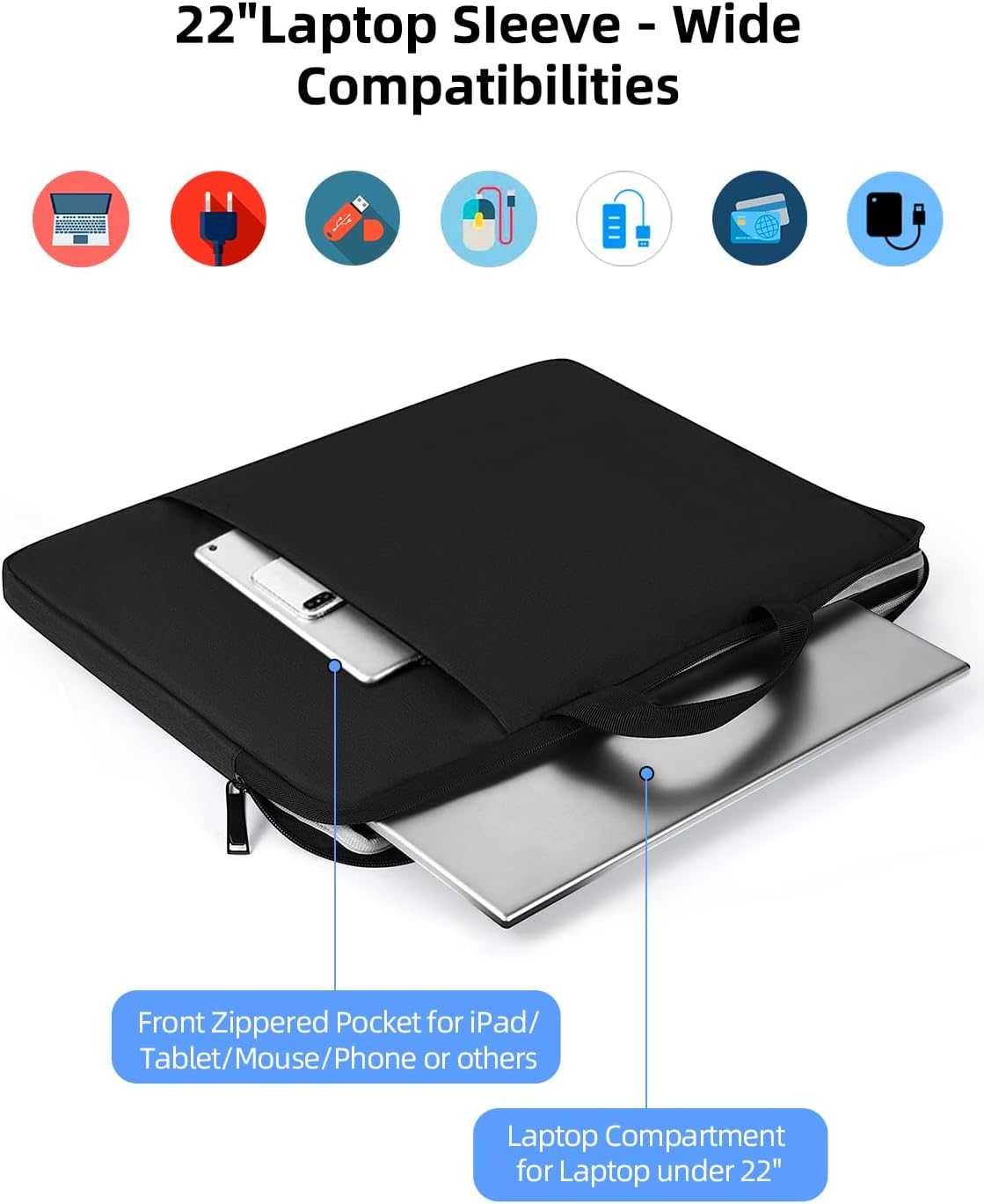 EVICIV Laptop Sleeve Case 22 inch, 360° Protective Laptop Carrying Case Computer Cover Bag with Handle for 20-22 inch Desktop, Portable Monitor, Notebook, Large Travel Briefcase Handbags(Black)