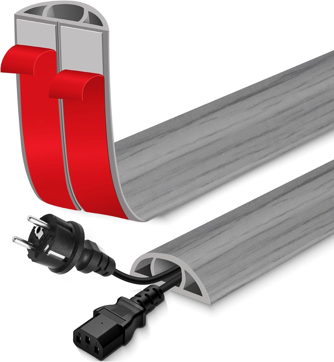 Floor Cord Cover for Wires on Floor Self Adhesive Cord Hider Floor Cable Management Wire Covers for Cords Protector Prevent Cable Trips Cord Cavity W 0.47" x H 0.27", Gray Wood, 20Ft